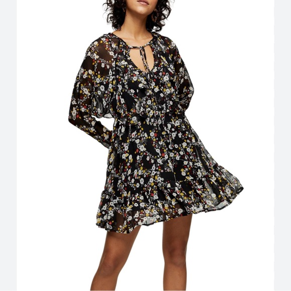 Topshop Dresses & Skirts - TopShop Black Slip dress with Floral Ruffle Dress